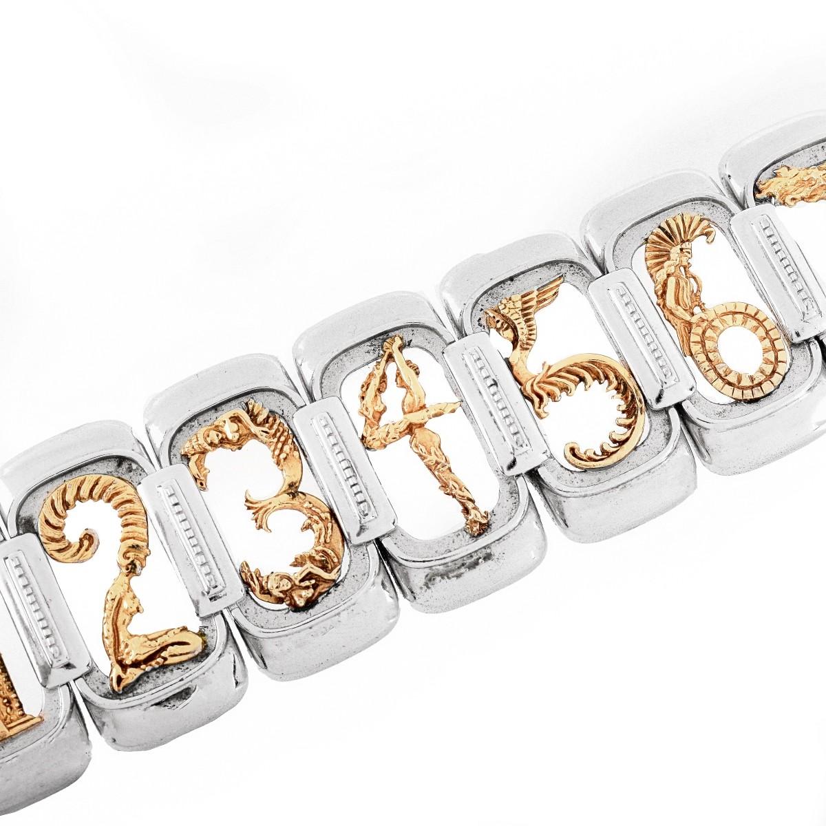 Vintage ERTÈ Vermeil “Numbers” Bracelet In Sterling Silver For Sale 1