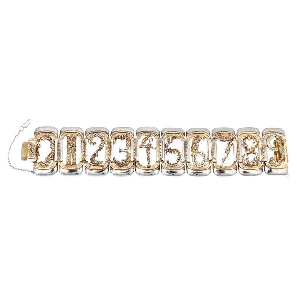 Vintage ERTÈ Vermeil “Numbers” Bracelet In Sterling Silver For Sale