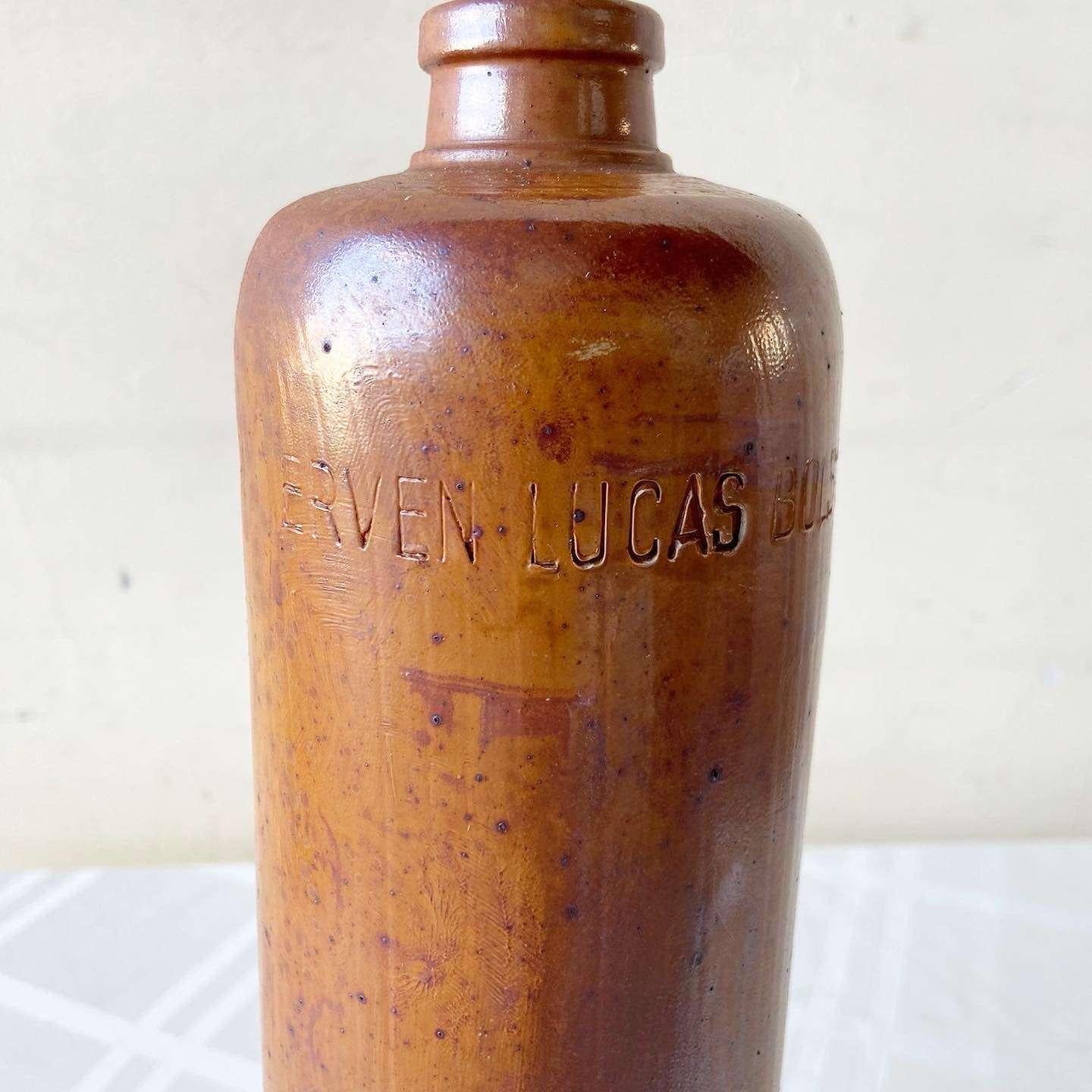 Dutch Vintage Erven Lucas Amsterdam 1 Liter Clay Bottle For Sale