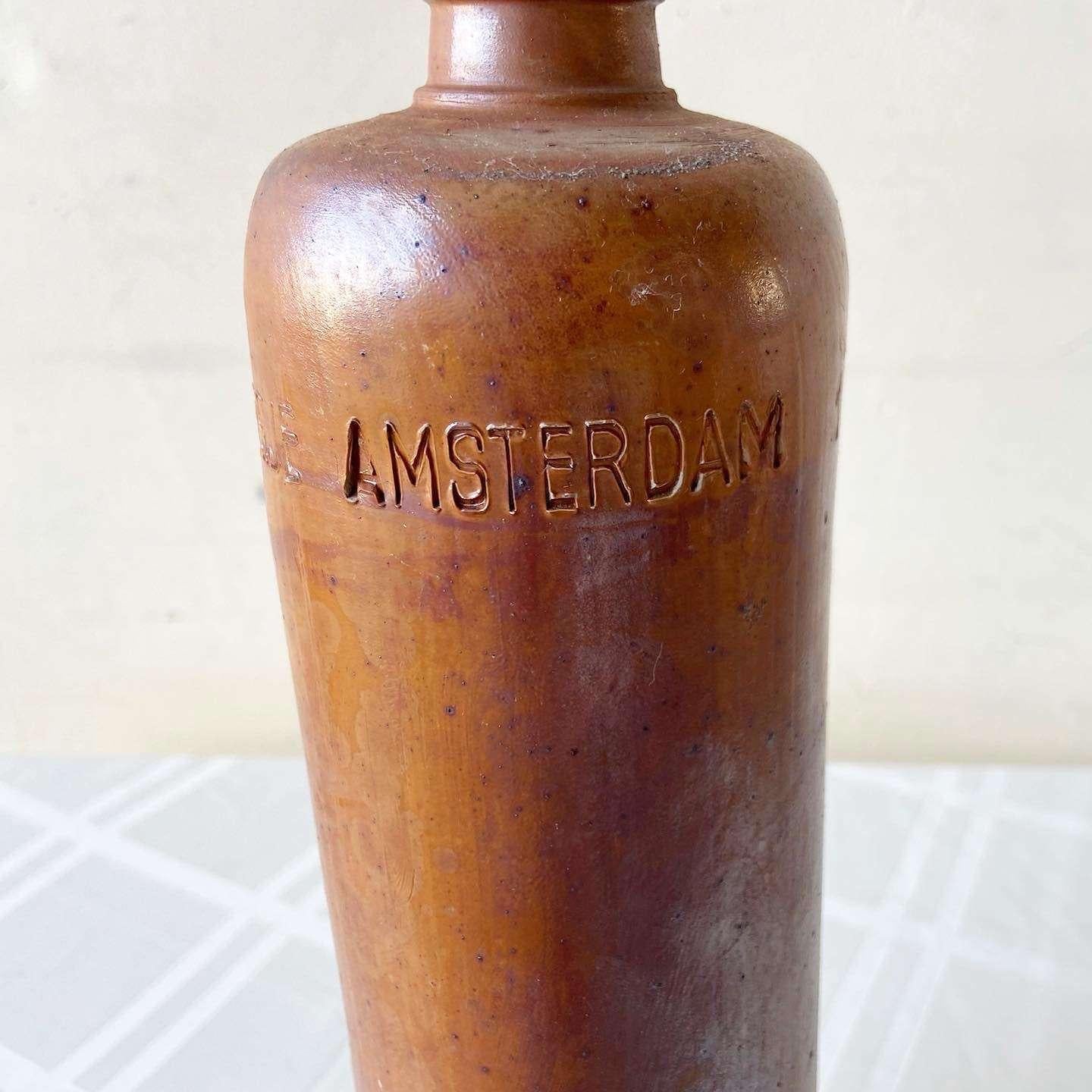 Vintage Erven Lucas Amsterdam 1 Liter Clay Bottle In Good Condition For Sale In Delray Beach, FL