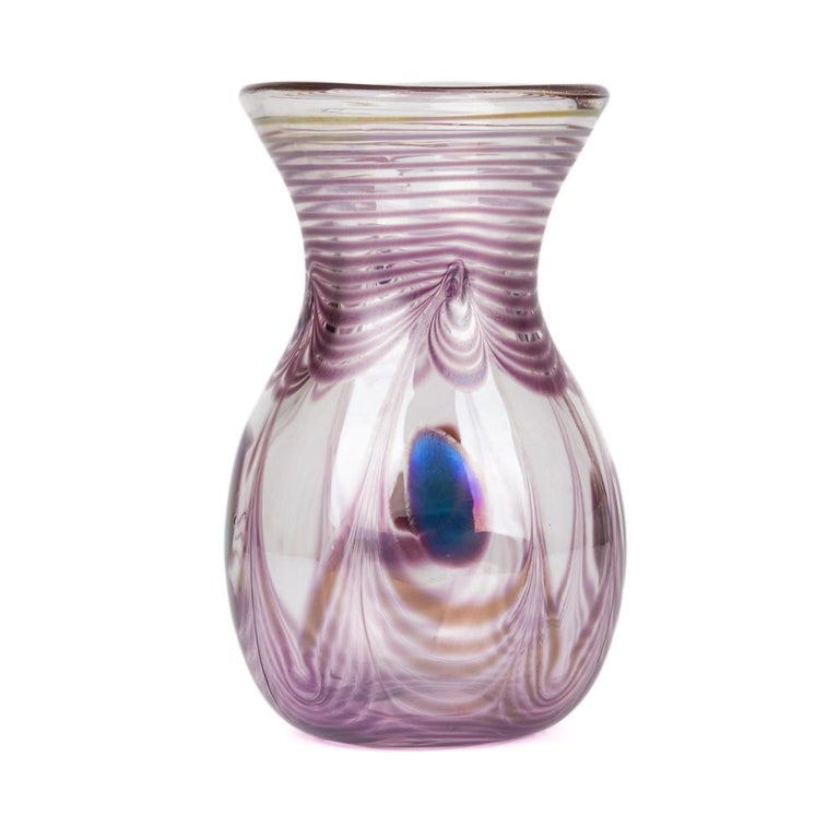 German Vintage Erwin Eisch Peacock Feather Art Glass Vase, 1987 For Sale