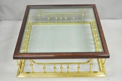 Vintage Erwin Lambeth Burl Walnut Brass Fireplace Fender 42" Square Coffee Table