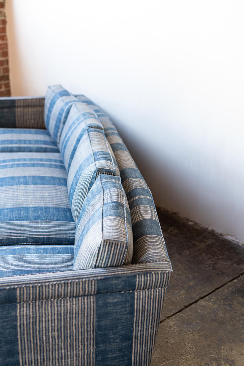 North American Vintage Erwin Lambeth Sofa Recovered in Blue Robert Kime Fabric