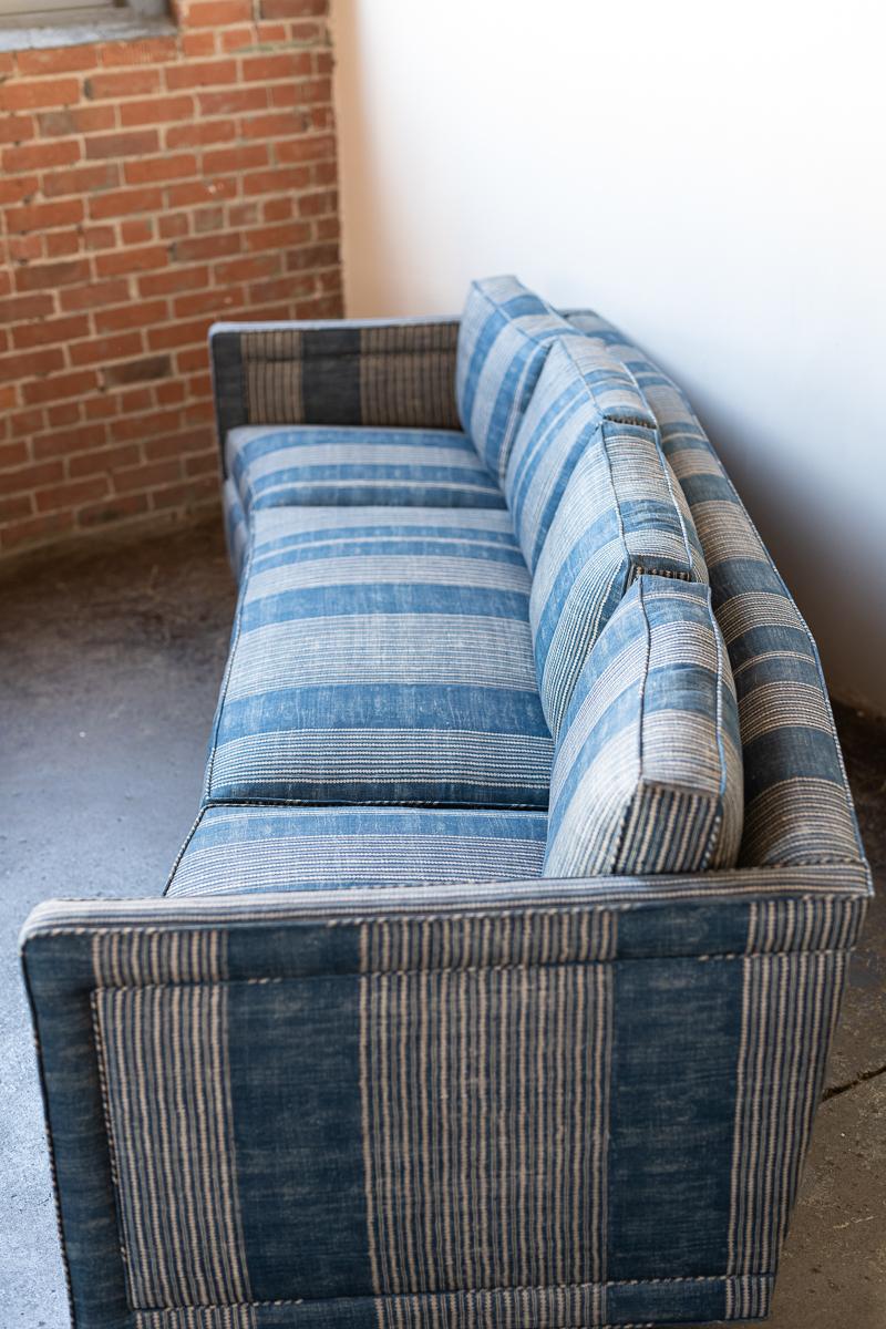 Vintage Erwin Lambeth Sofa Recovered in Blue Robert Kime Fabric In Good Condition In Westport, CT