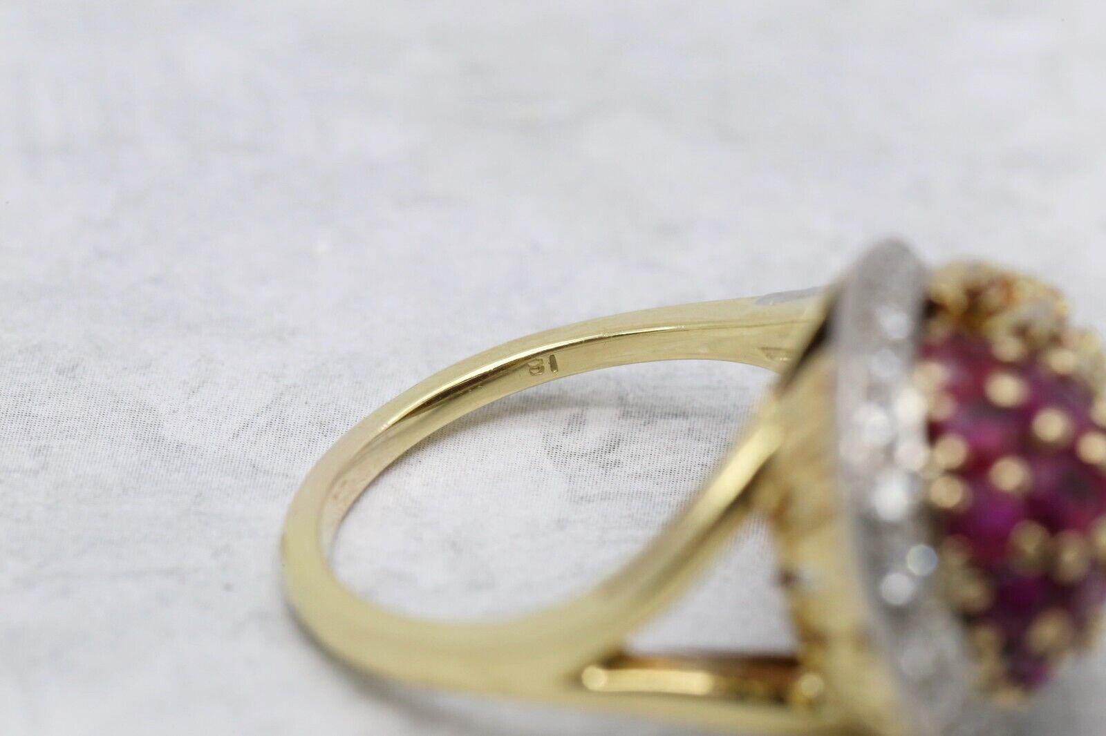 Vintage Erwin Pearl 18k Yellow Gold Diamond & Ruby Ring, Size 8.25 - 10.1g For Sale 5