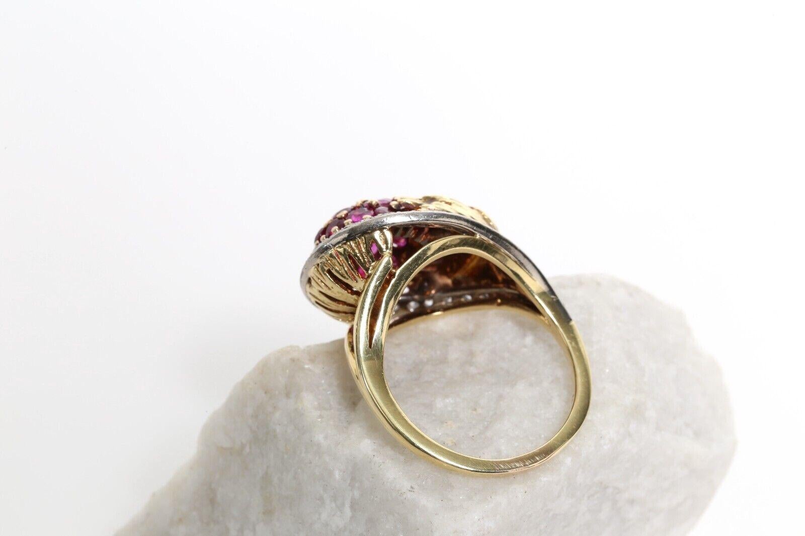 Women's Vintage Erwin Pearl 18k Yellow Gold Diamond & Ruby Ring, Size 8.25 - 10.1g For Sale