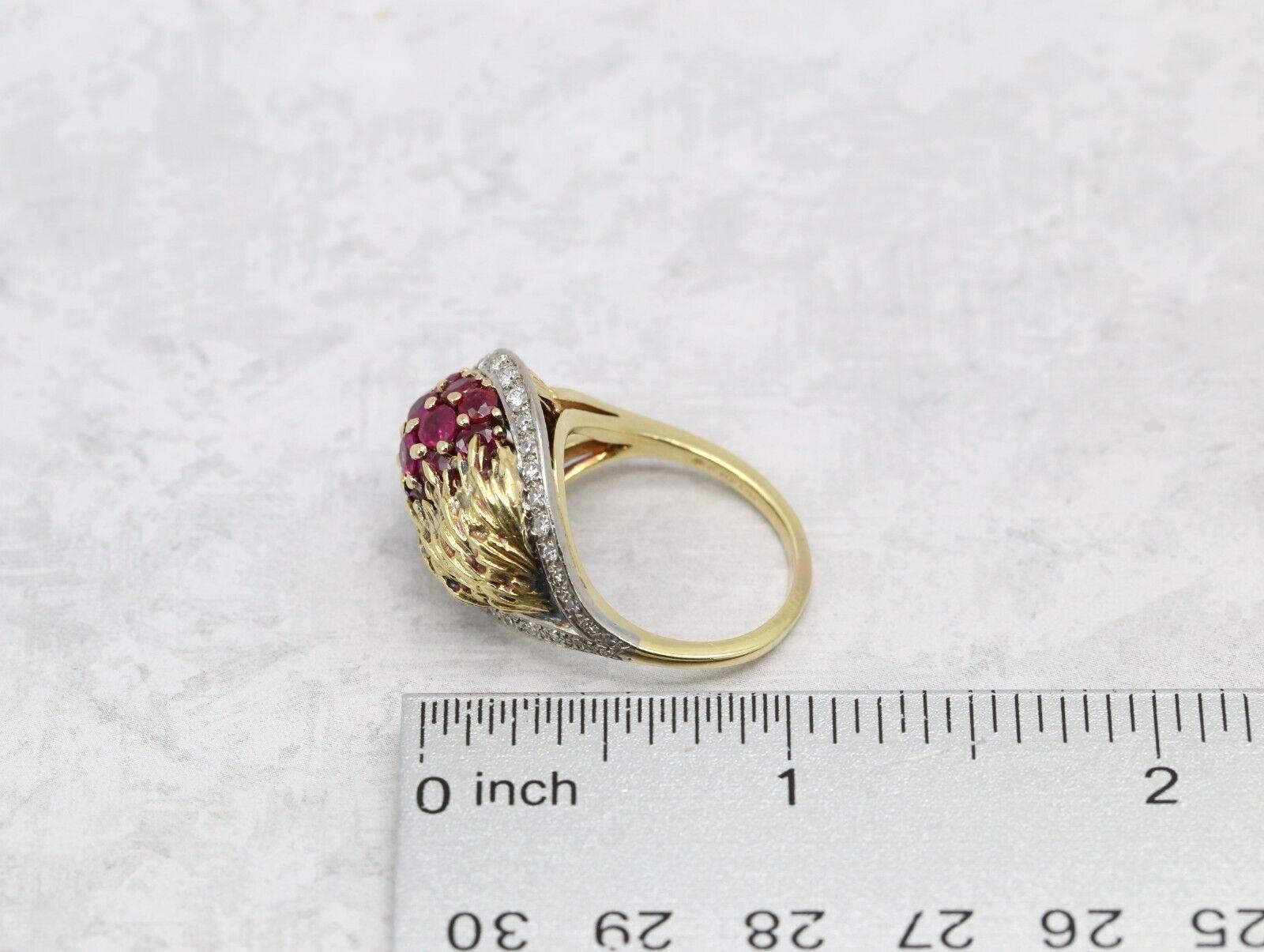 Vintage Erwin Pearl 18k Yellow Gold Diamond & Ruby Ring, Size 8.25 - 10.1g For Sale 3