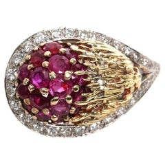 Vintage Erwin Pearl 18k Yellow Gold Diamond & Ruby Ring, Size 8.25 - 10.1g