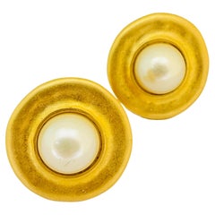 Used ERWIN PEARL matte gold pearl designer runway clip on earrings