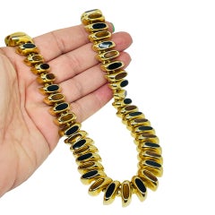 Vintage ERWIN PEARL signed gold tone enamel designer link necklace