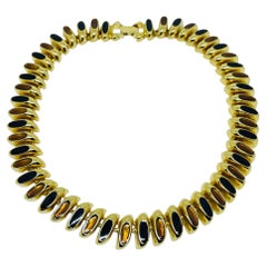 Vintage ERWIN PEARL signed gold tone enamel designer link necklace