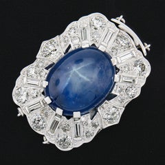 Erwin Reu Co fermoir vintage à 2 brins en or 14 carats avec saphir étoilé cabochon certifié GIA et diamants