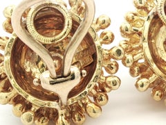 Vintage Erwin Yellow Gold 7.5mm Pearl Beaded Burst Flower Button Clip On Earring