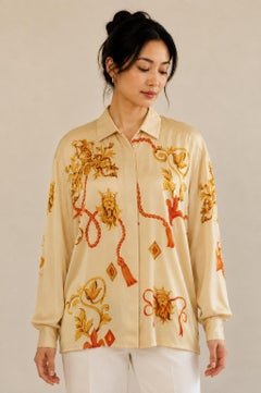 Vintage-Seidenbluse von Escada aus den 1980er Jahren, Unisex, cremefarben mit goldenen Akzenten
