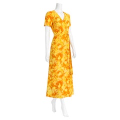 Vintage Escada 1990s Silk Wrap Dress Orange Floral Print Size 34