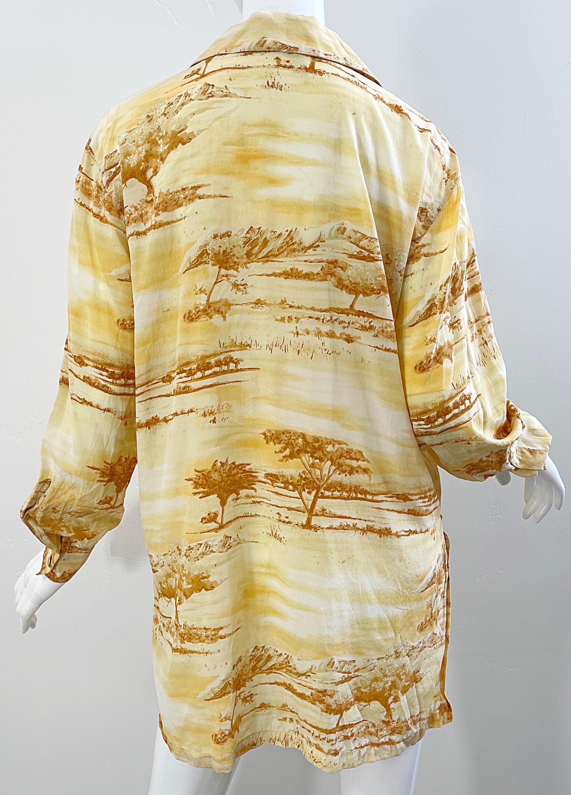 Vintage Escada 1990s Size 40 / 10 - 12 Safari Silk Yellow 90s Long Sleeve Blouse For Sale 6