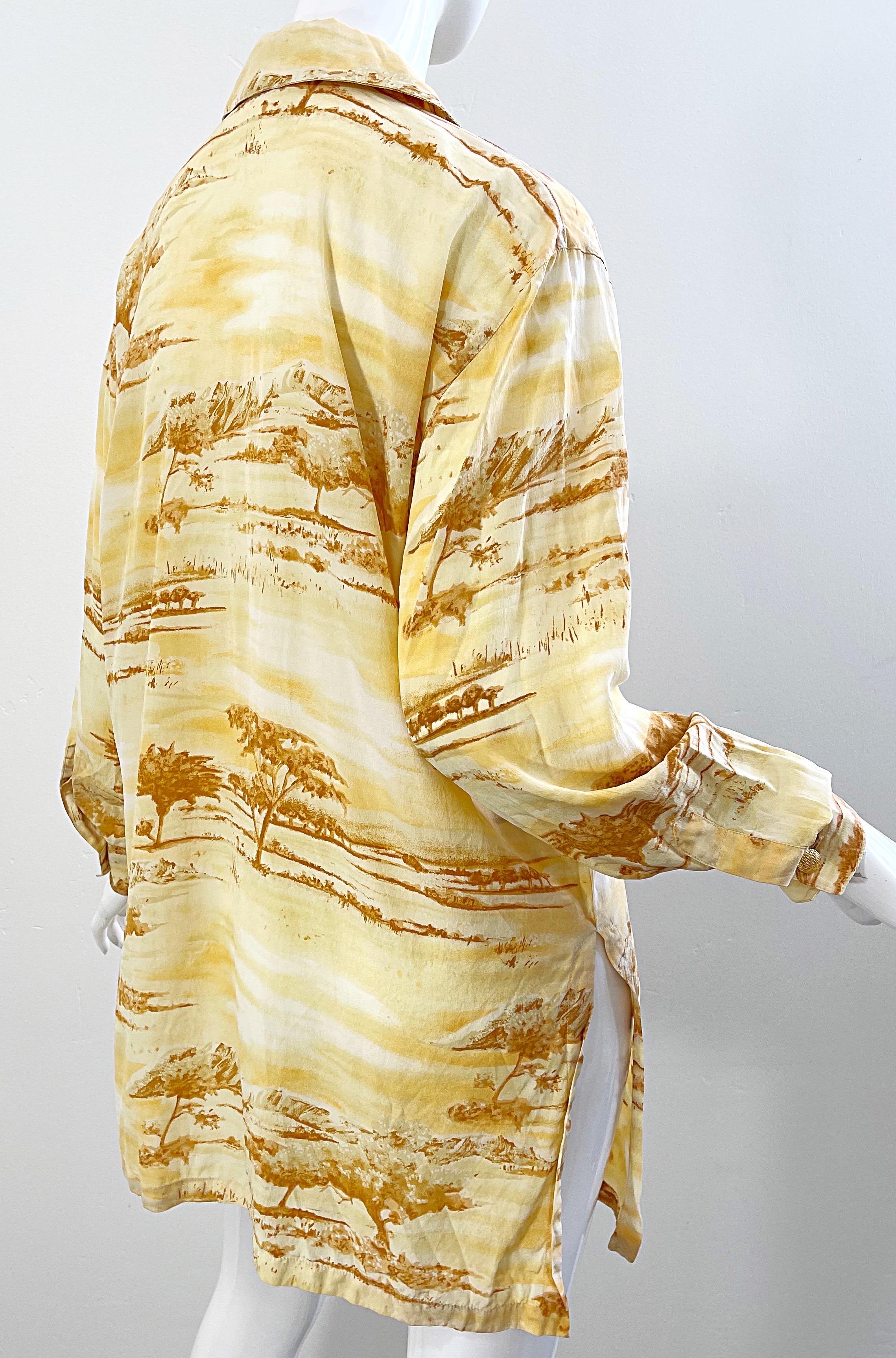 Vintage Escada 1990s Size 40 / 10 - 12 Safari Silk Yellow 90s Long Sleeve Blouse For Sale 8