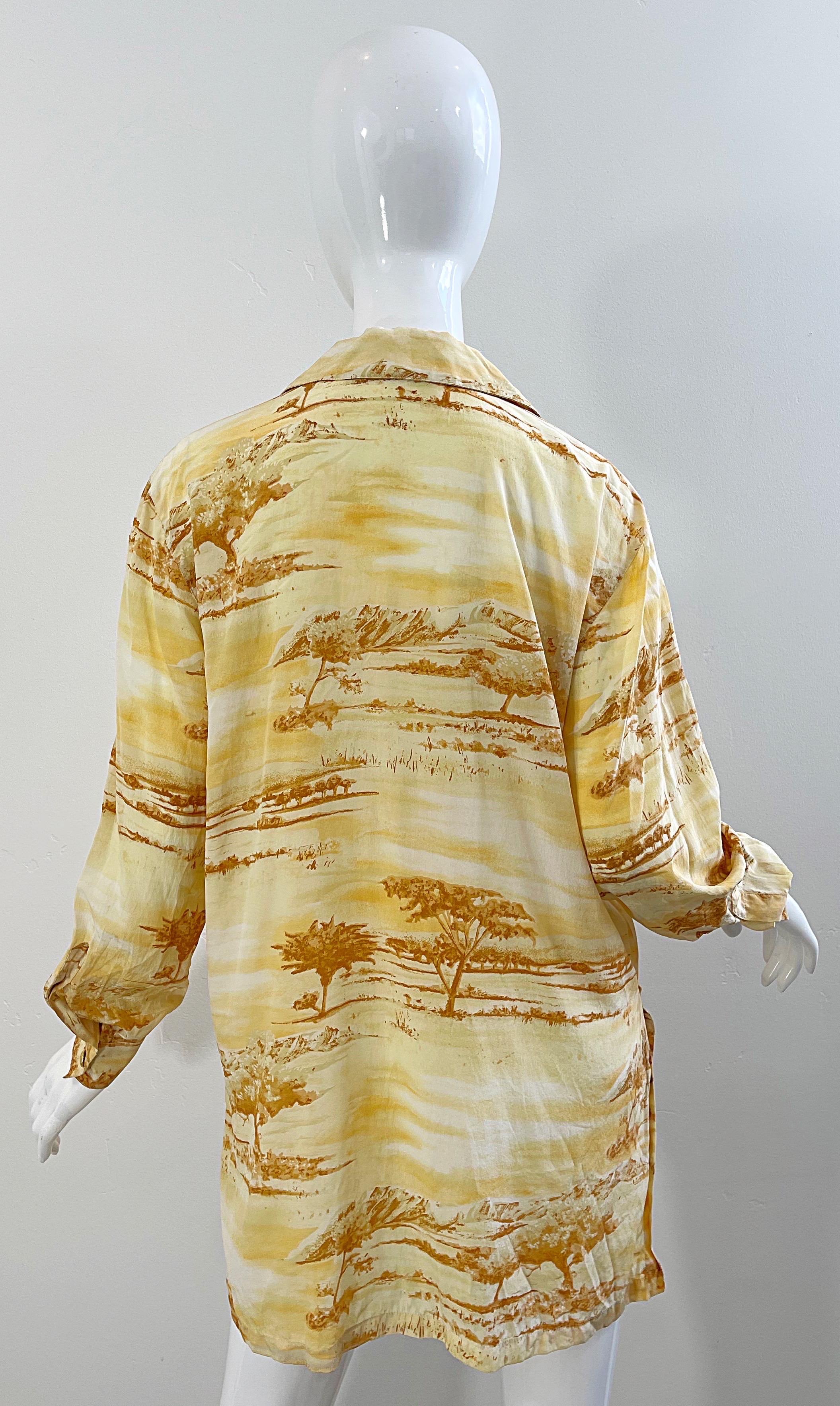 Vintage Escada 1990s Size 40 / 10 - 12 Safari Silk Yellow 90s Long Sleeve Blouse For Sale 3