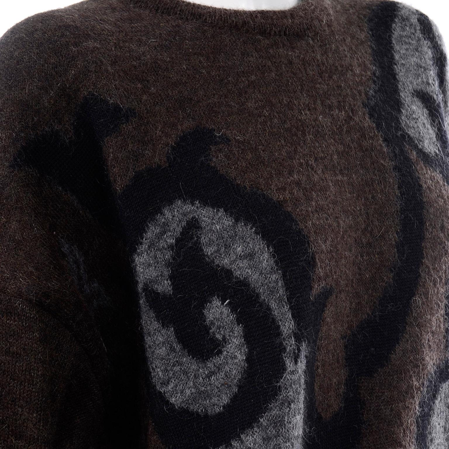 Gray Vintage Escada Abstract Pullover Grey & Brown Sweater designed by Margaretha Ley For Sale