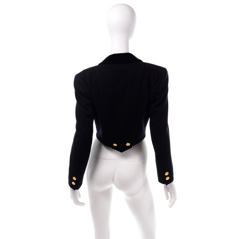 Vintage Escada Black Cashmere Blend Cropped Blazer Jacket With Gold ...