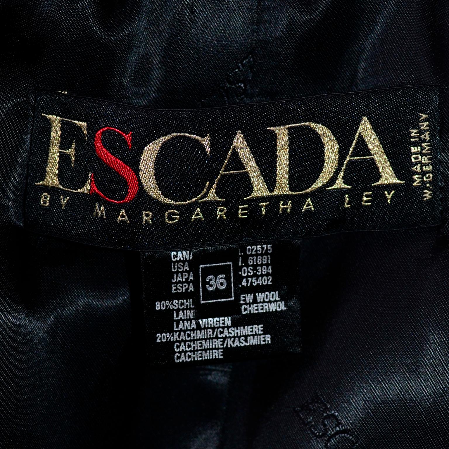Vintage Escada Black Cashmere Blend Cropped Blazer Jacket With Gold Buttons 2