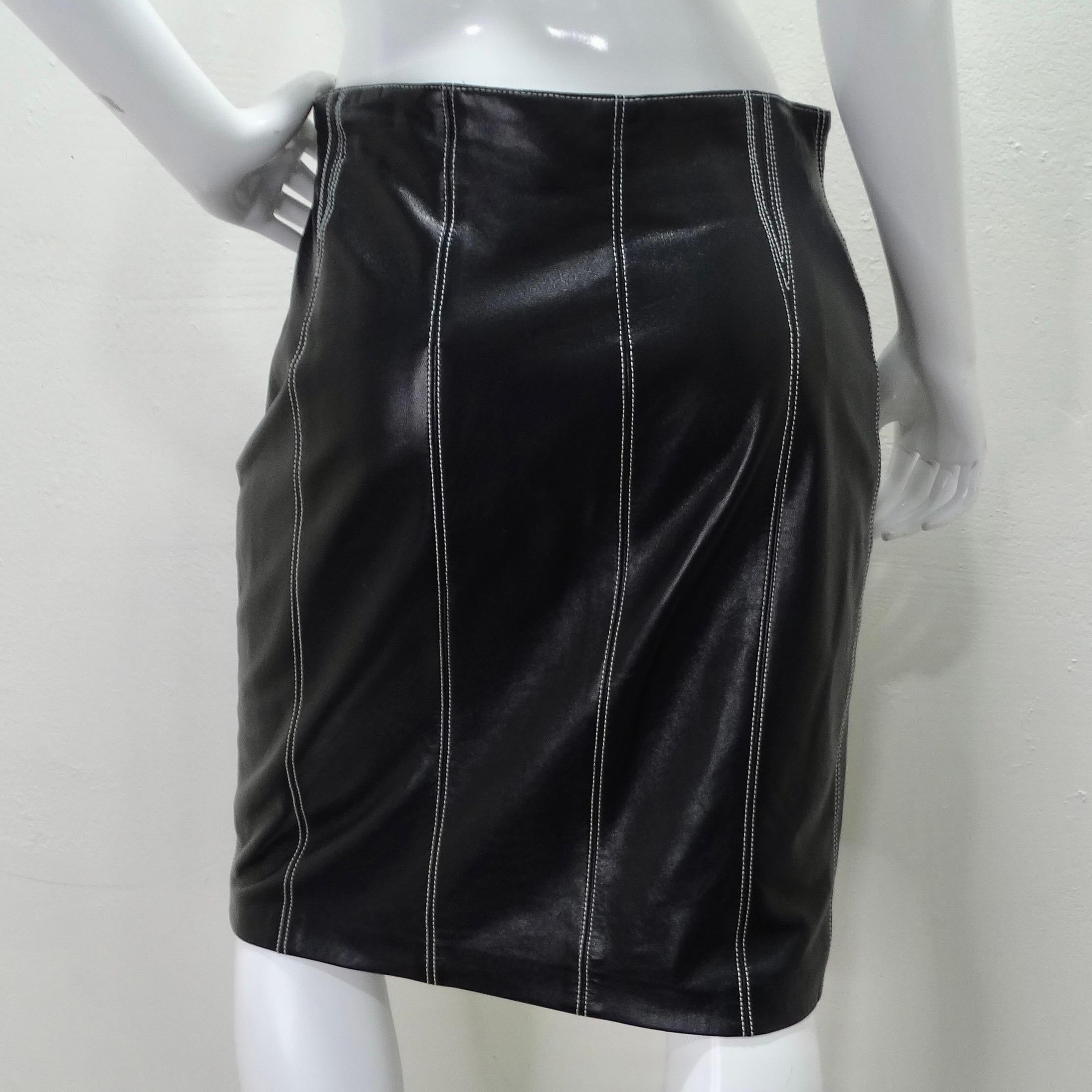 Vintage Escada Black Leather Pencil Skirt For Sale 1