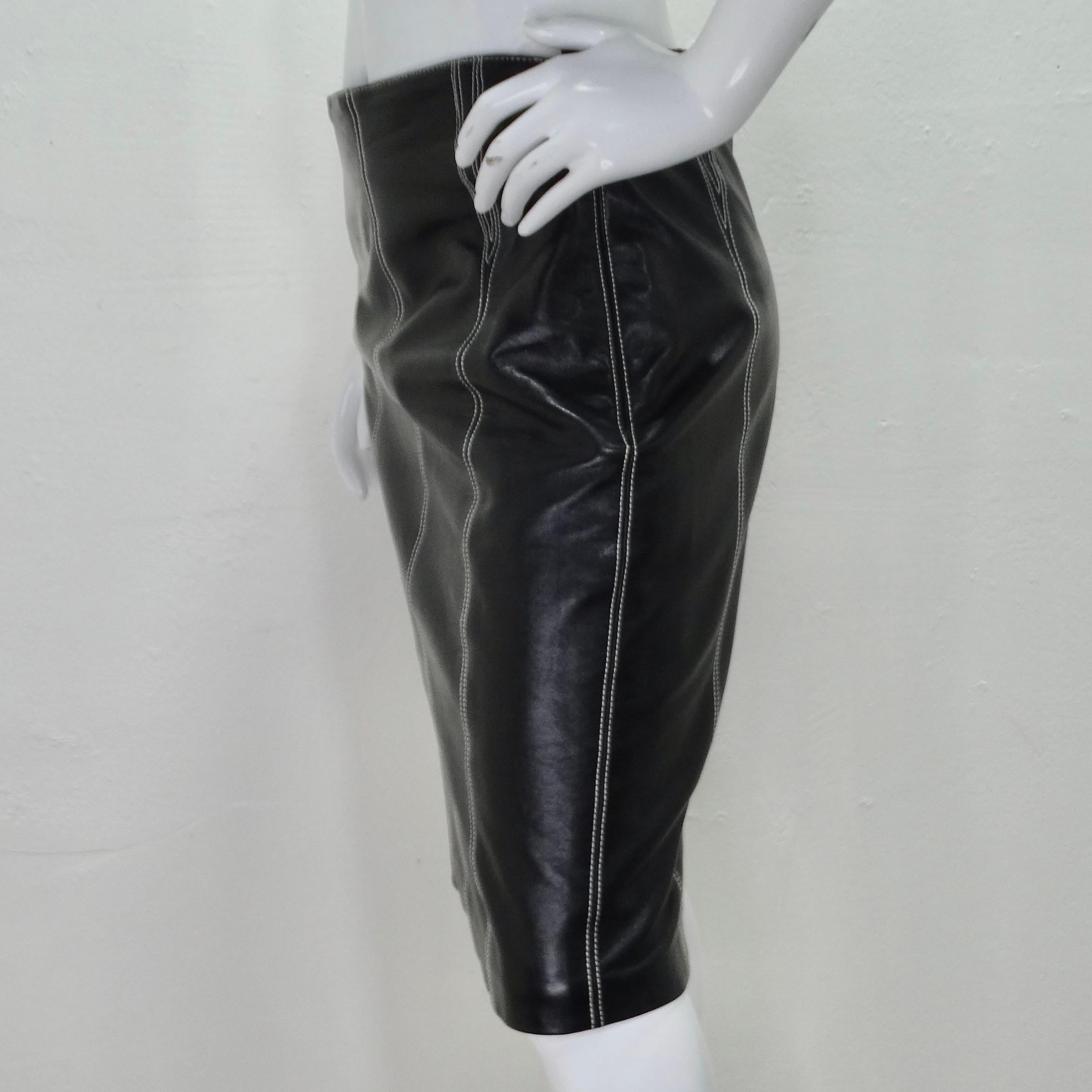 Vintage Escada Black Leather Pencil Skirt For Sale 2