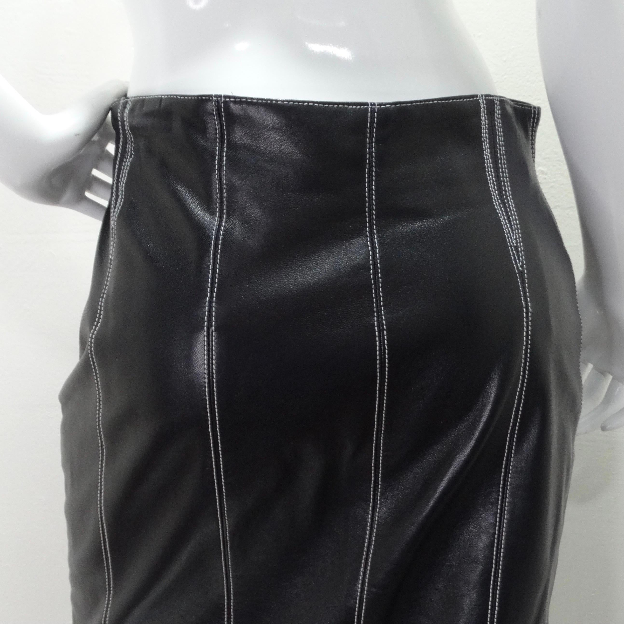 Vintage Escada Black Leather Pencil Skirt For Sale 4