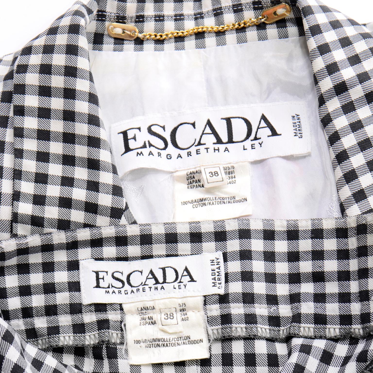 Vintage Escada Black & White Gingham Check Butterfly Applique Jacket & Pant Suit For Sale 5