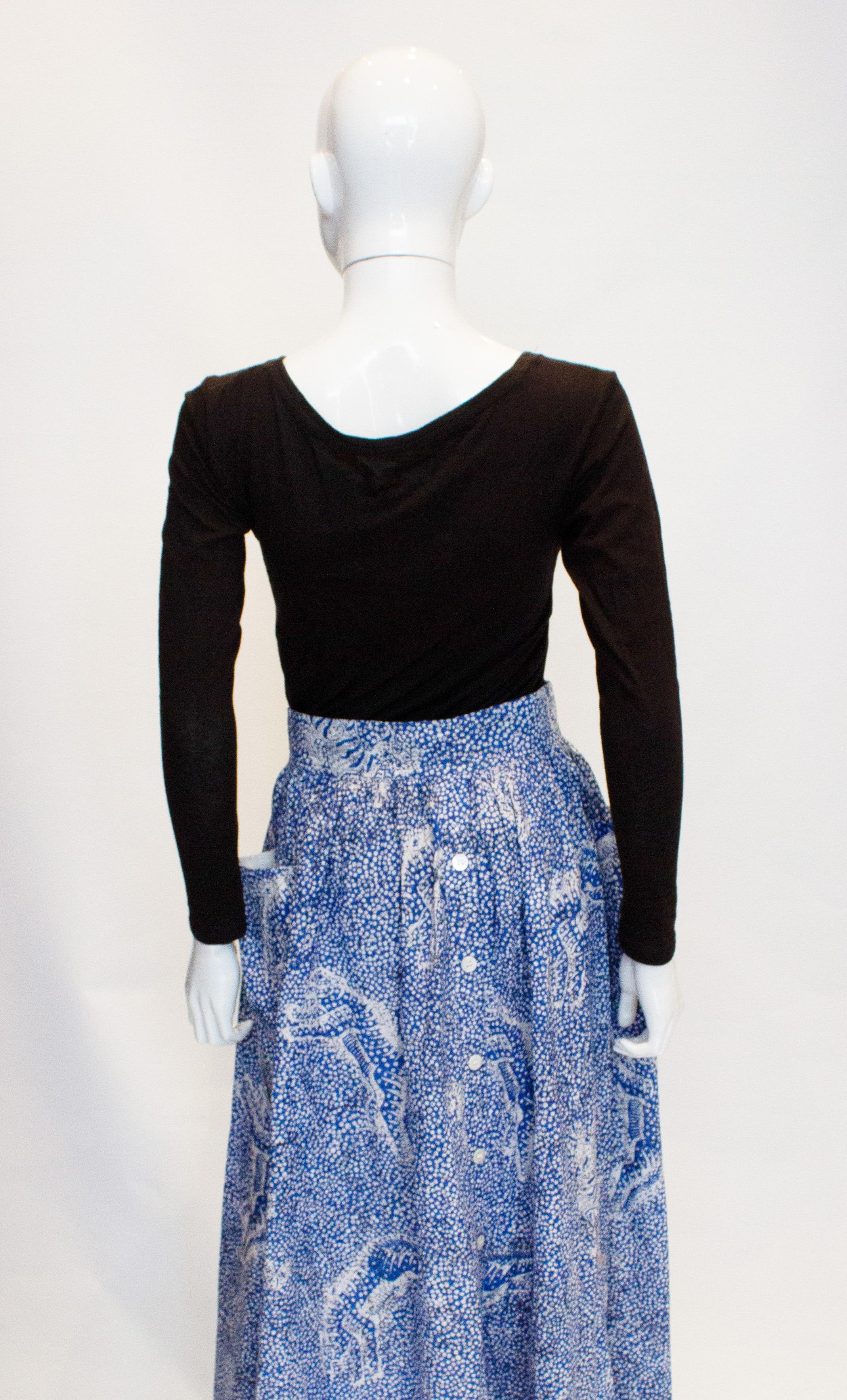 Vintage Escada Blue and White Cotton Skirt In Good Condition In London, GB