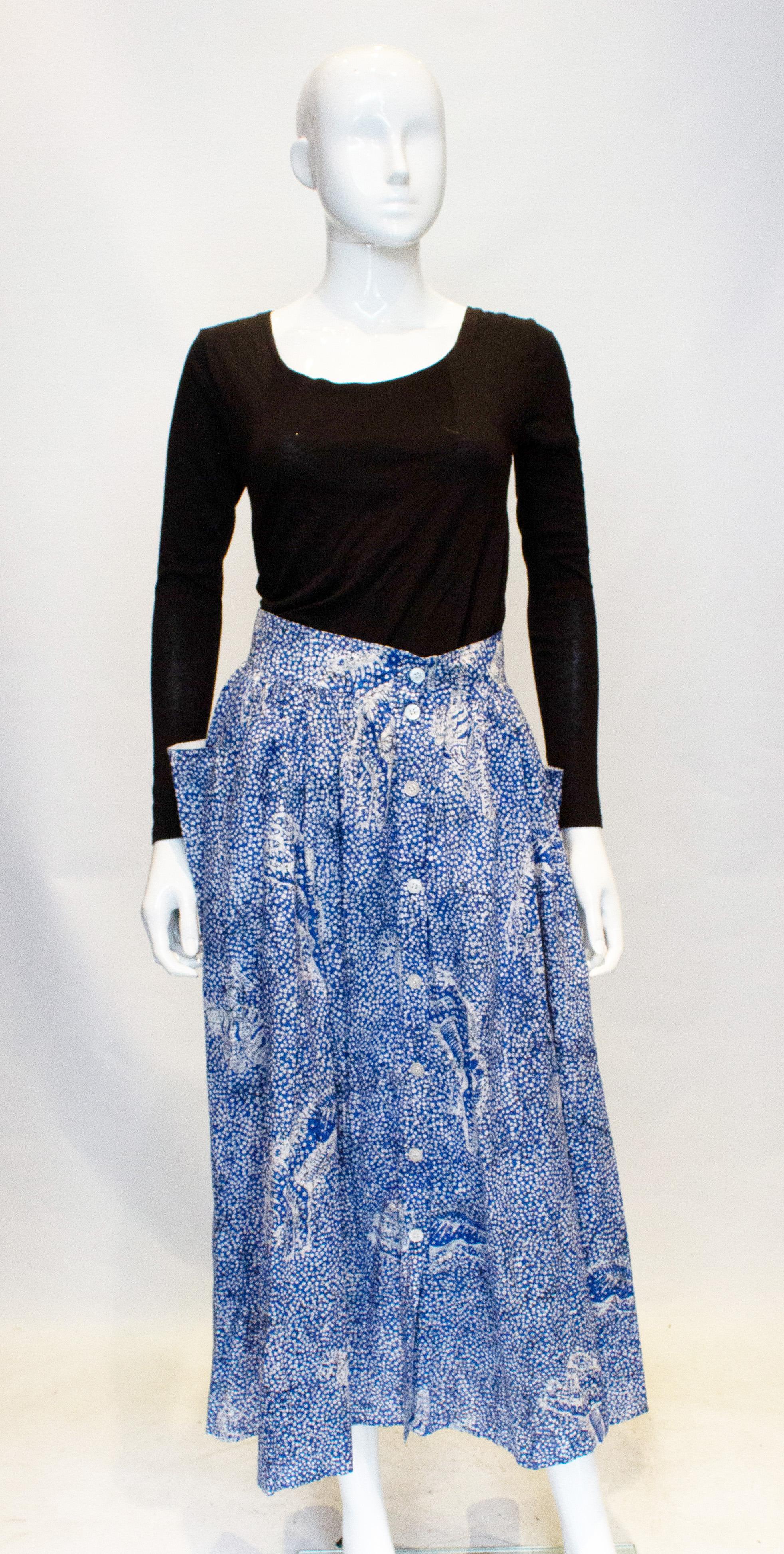 Vintage Escada Blue and White Cotton Skirt 1