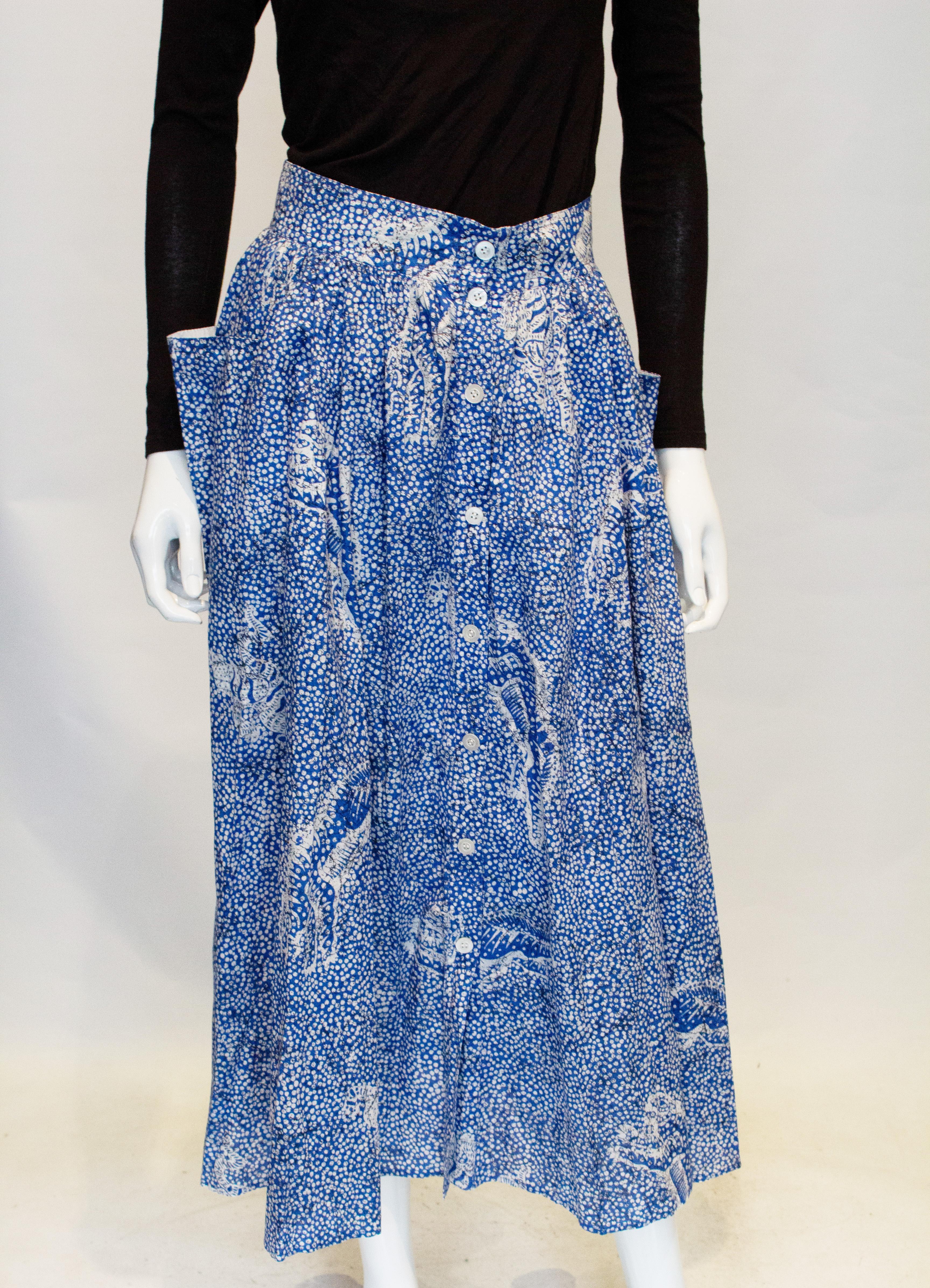 Vintage Escada Blue and White Cotton Skirt 2