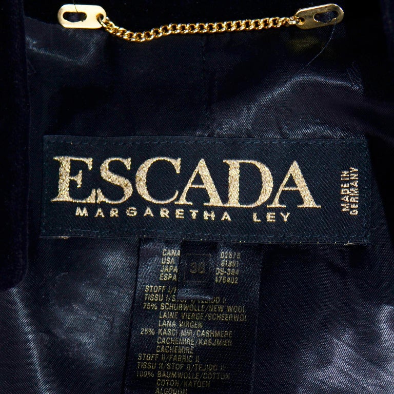 Vintage Escada Blue and Black Long Cashmere Wool Blazer Jacket by ...