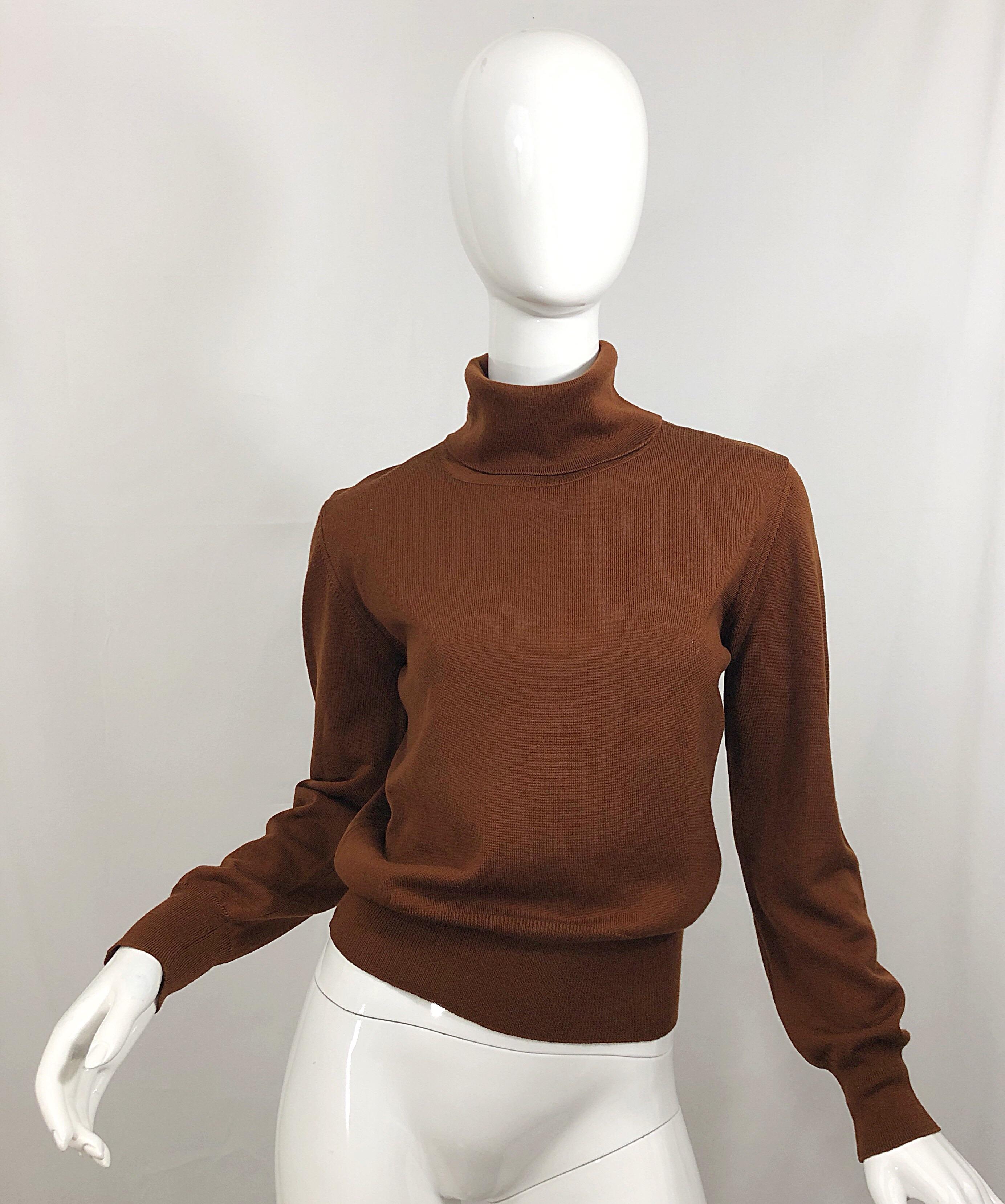 Vintage Escada by Margaretha Ley 1990s Caramel Brown Wool Turltleneck Sweater For Sale 5