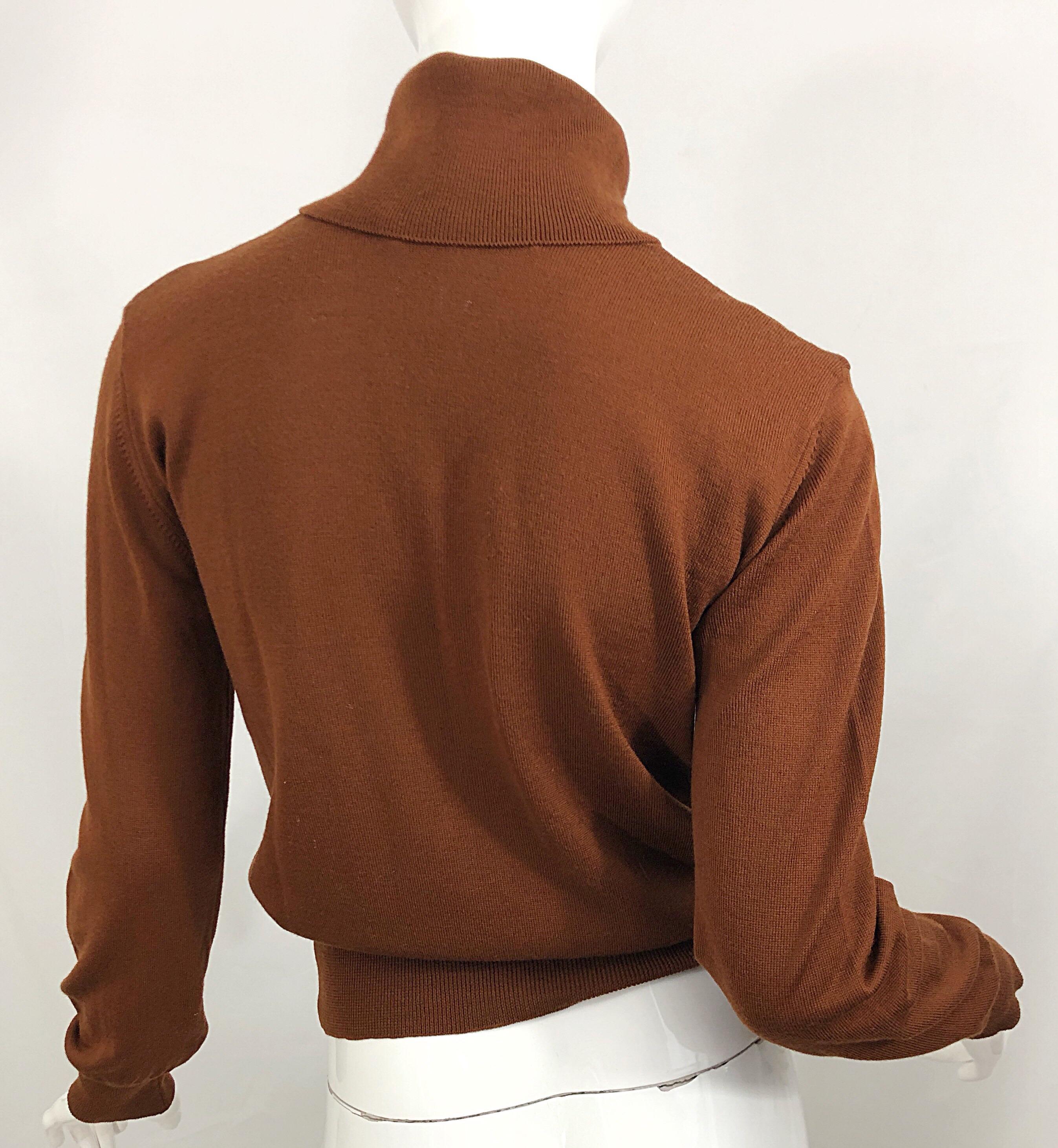 Vintage Escada by Margaretha Ley 1990s Caramel Brown Wool Turltleneck Sweater For Sale 2