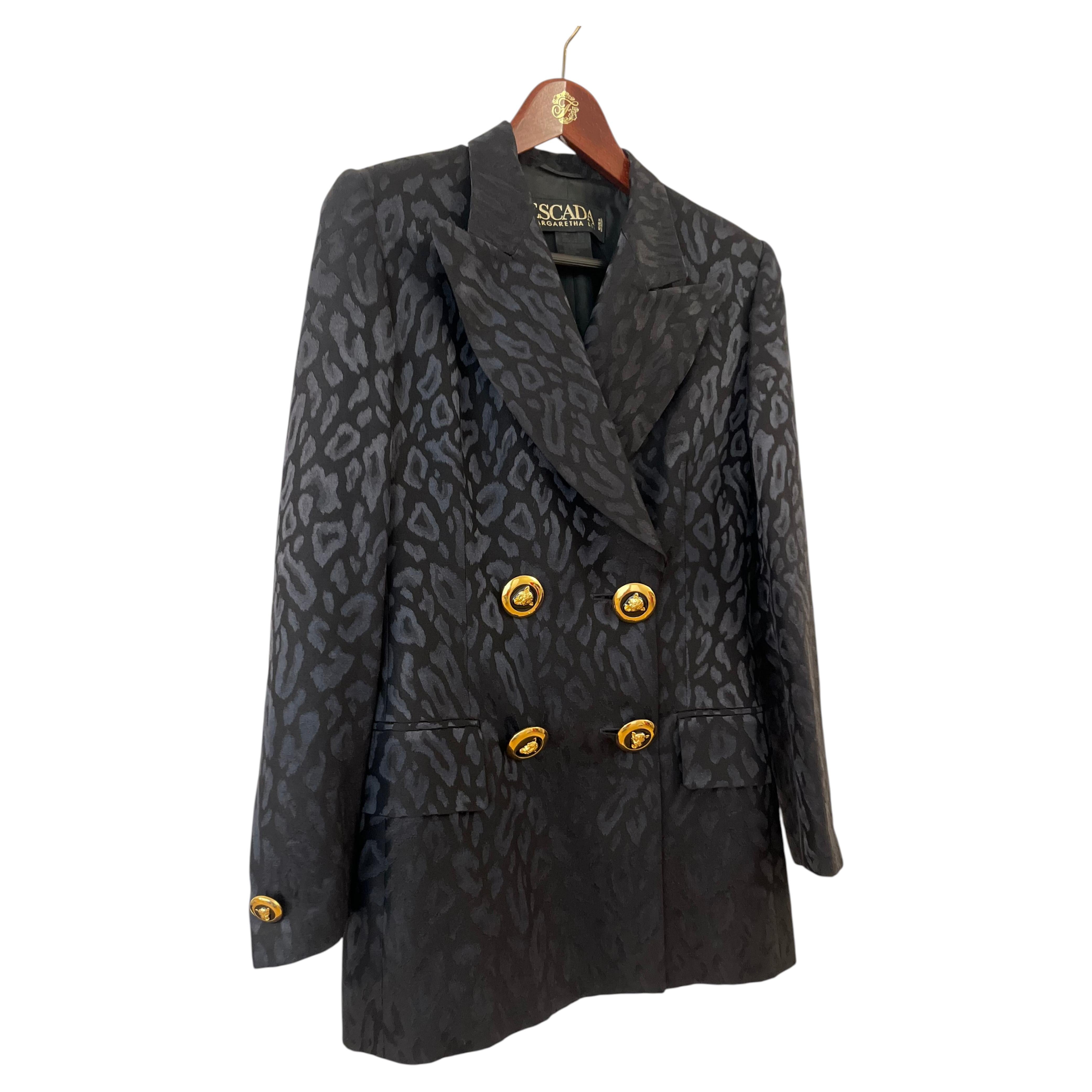 Vintage-Blazer von Escada by Margaretha Ley, zweireihig, mit Leoparden-Jacquardmuster im Angebot