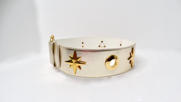 Vintage Escada Champagne Metallic Gold Star Charm Leather  display picture 1