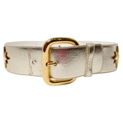 Vintage Escada Champagne Metallic Gold Star Charm Cintura in Pelle