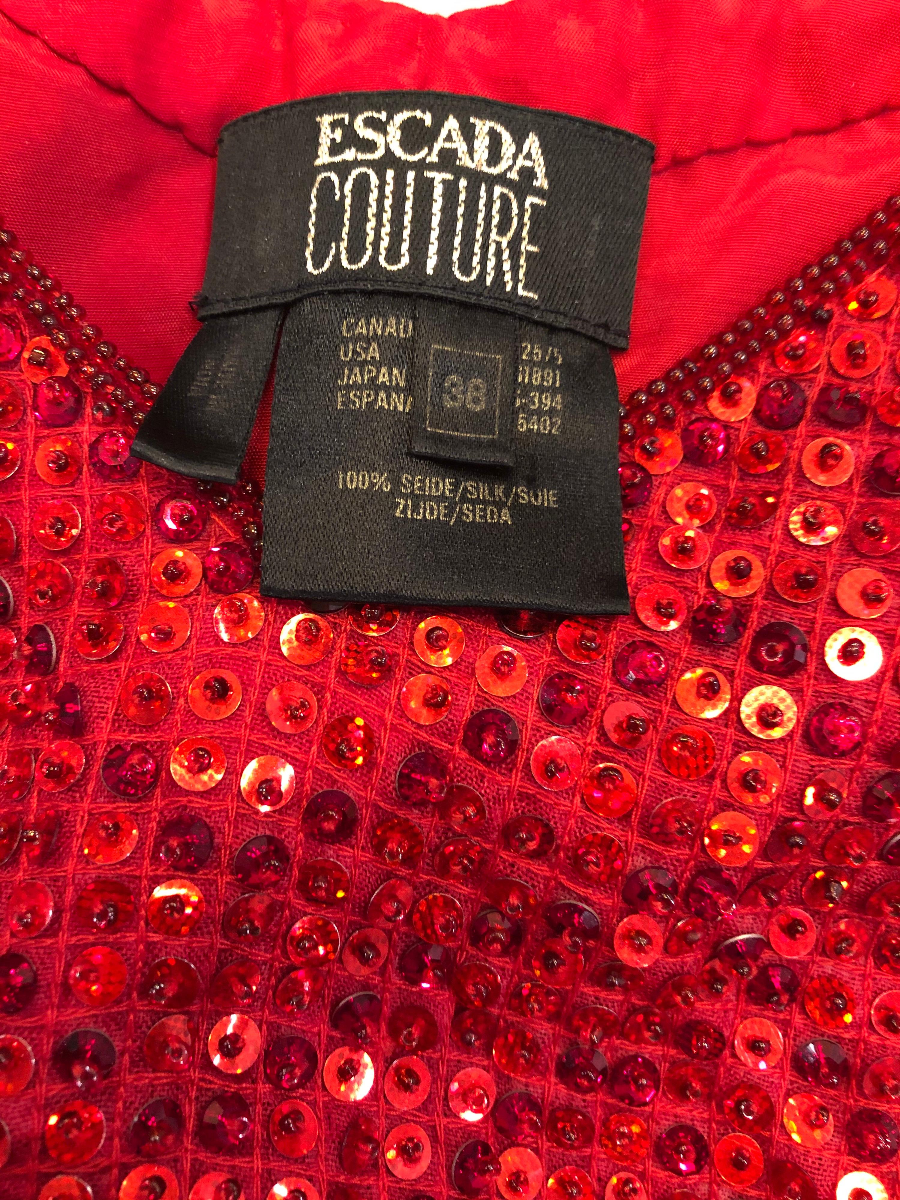 Vintage Escada Couture 1990s Red Sequin Beaded Lipstick Red 90s Sleeveless Top 6