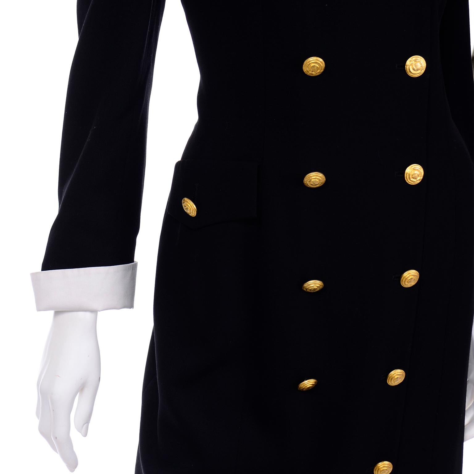 Vintage Escada Day Dress W Gold Monogram Buttons & Removable Collar & Cuffs 5