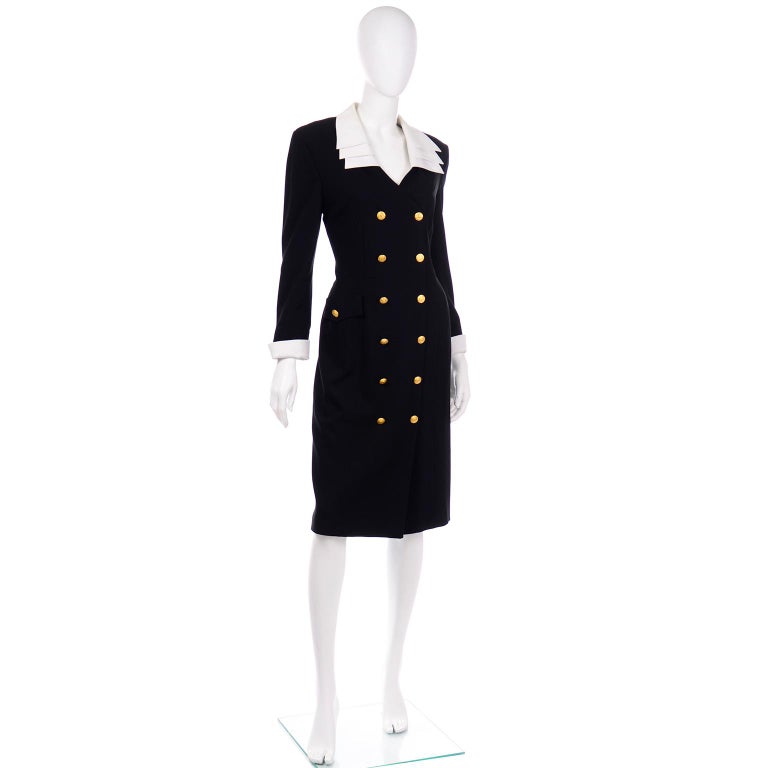 black and white dress with gold buttons Wholesale Women's White & Black ailor Collar Mini Dress