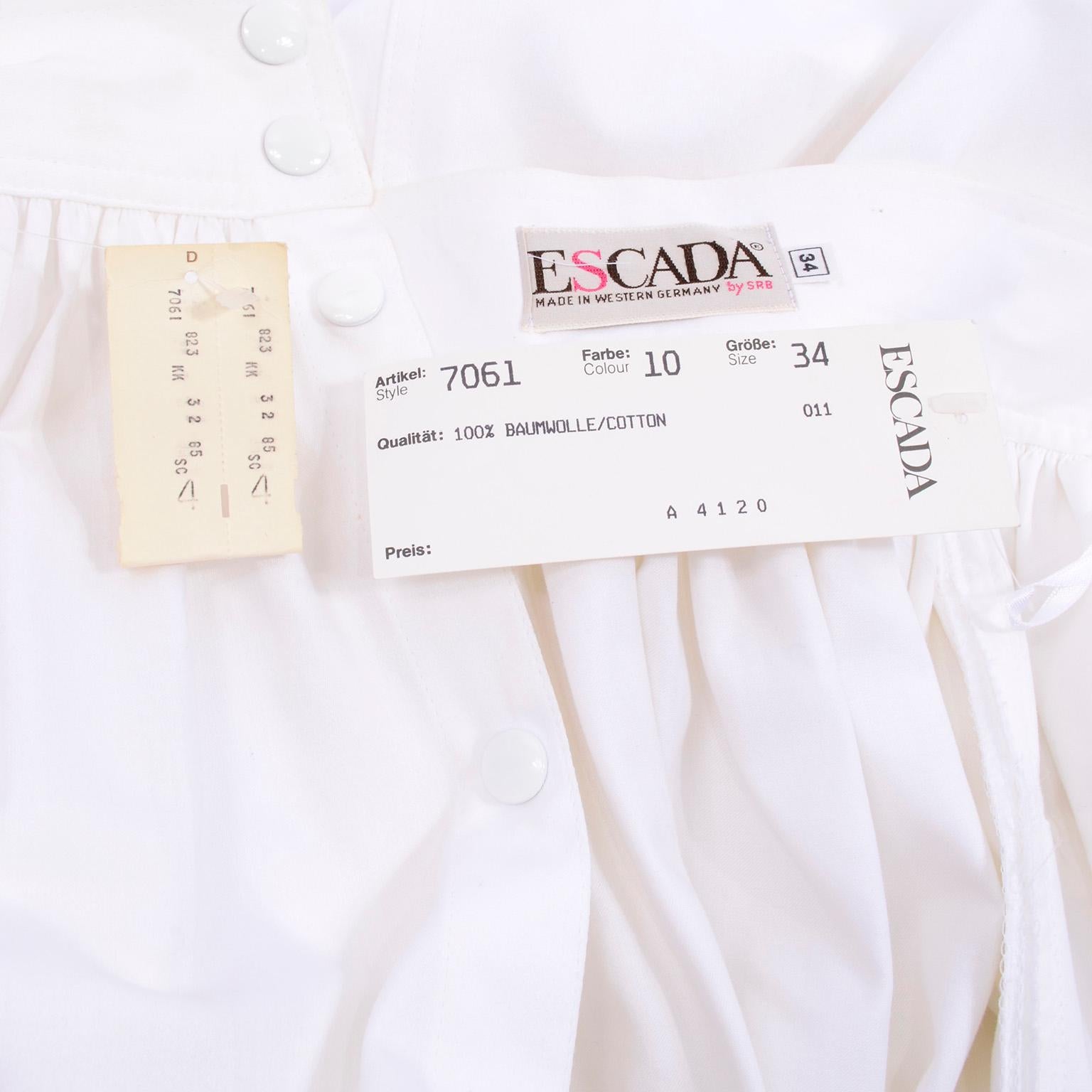 Vintage Escada Deadstock White Cotton Skirt w Front Pockets New With Tags  For Sale 5