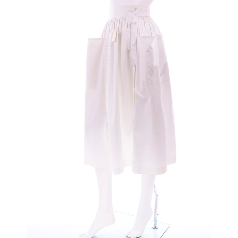 Vintage Escada Deadstock White Cotton Skirt w Front Pockets New With Tags  In New Condition For Sale In Portland, OR