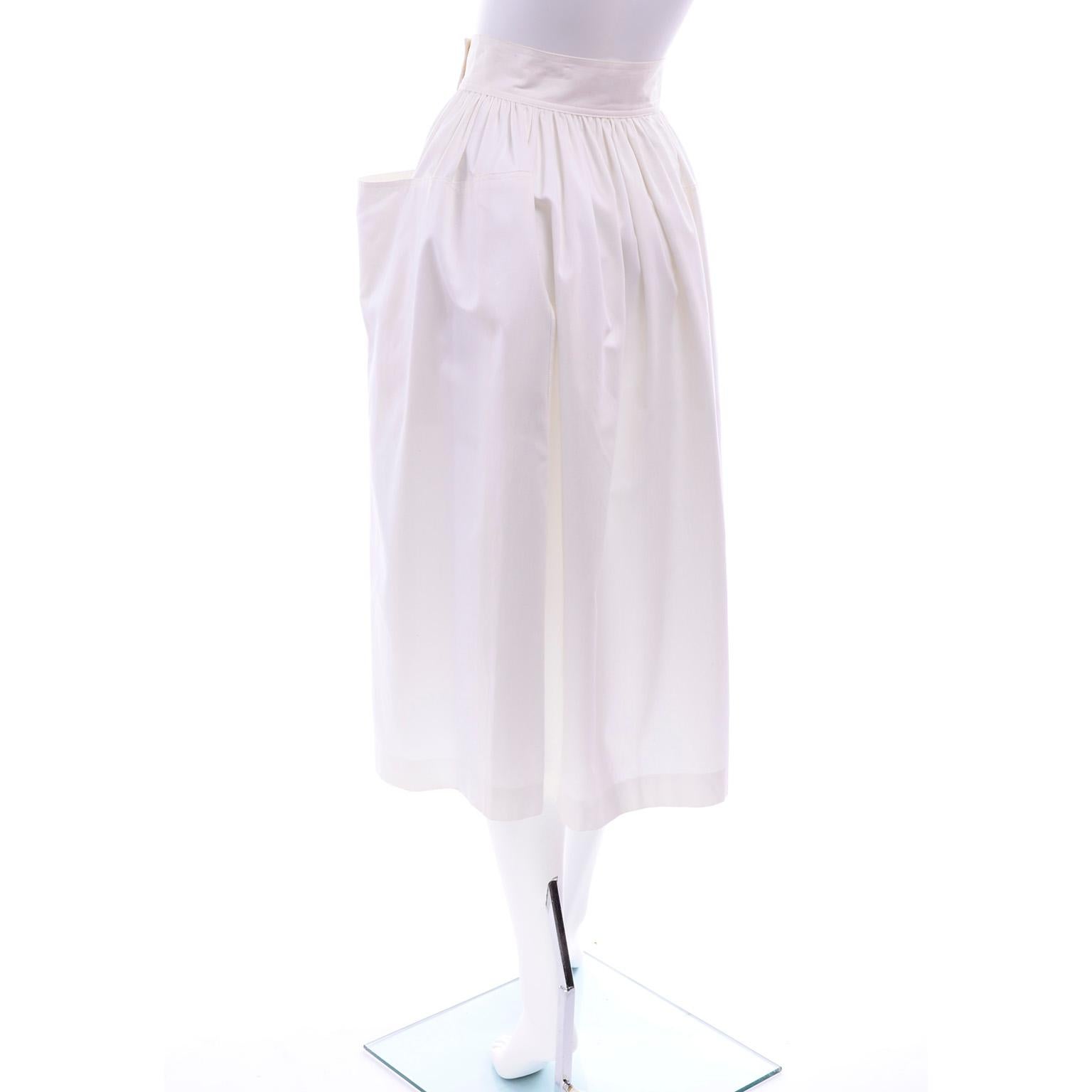 Women's Vintage Escada Deadstock White Cotton Skirt w Front Pockets New With Tags  For Sale