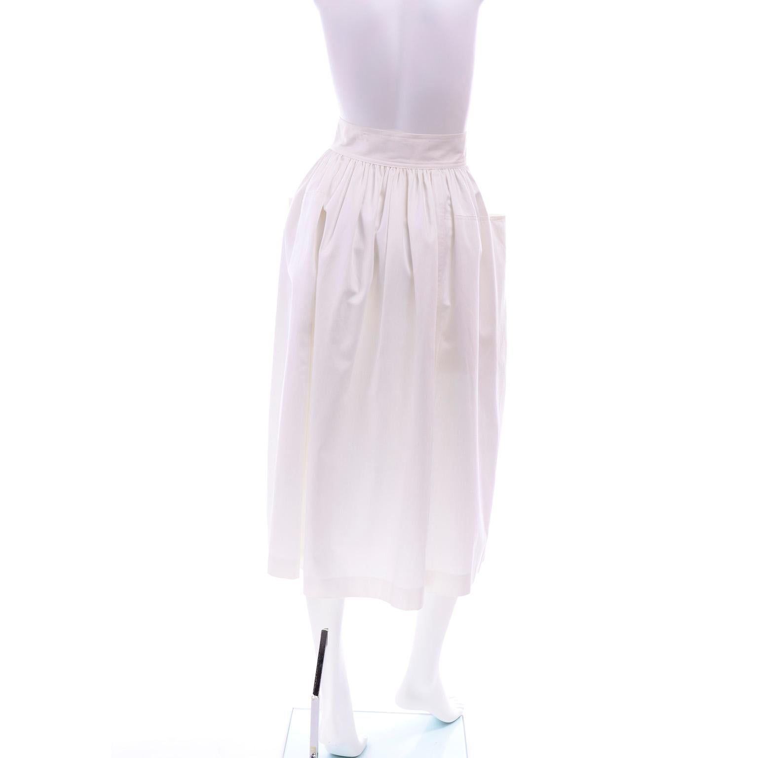 Vintage Escada Deadstock White Cotton Skirt w Front Pockets New With Tags  For Sale 1