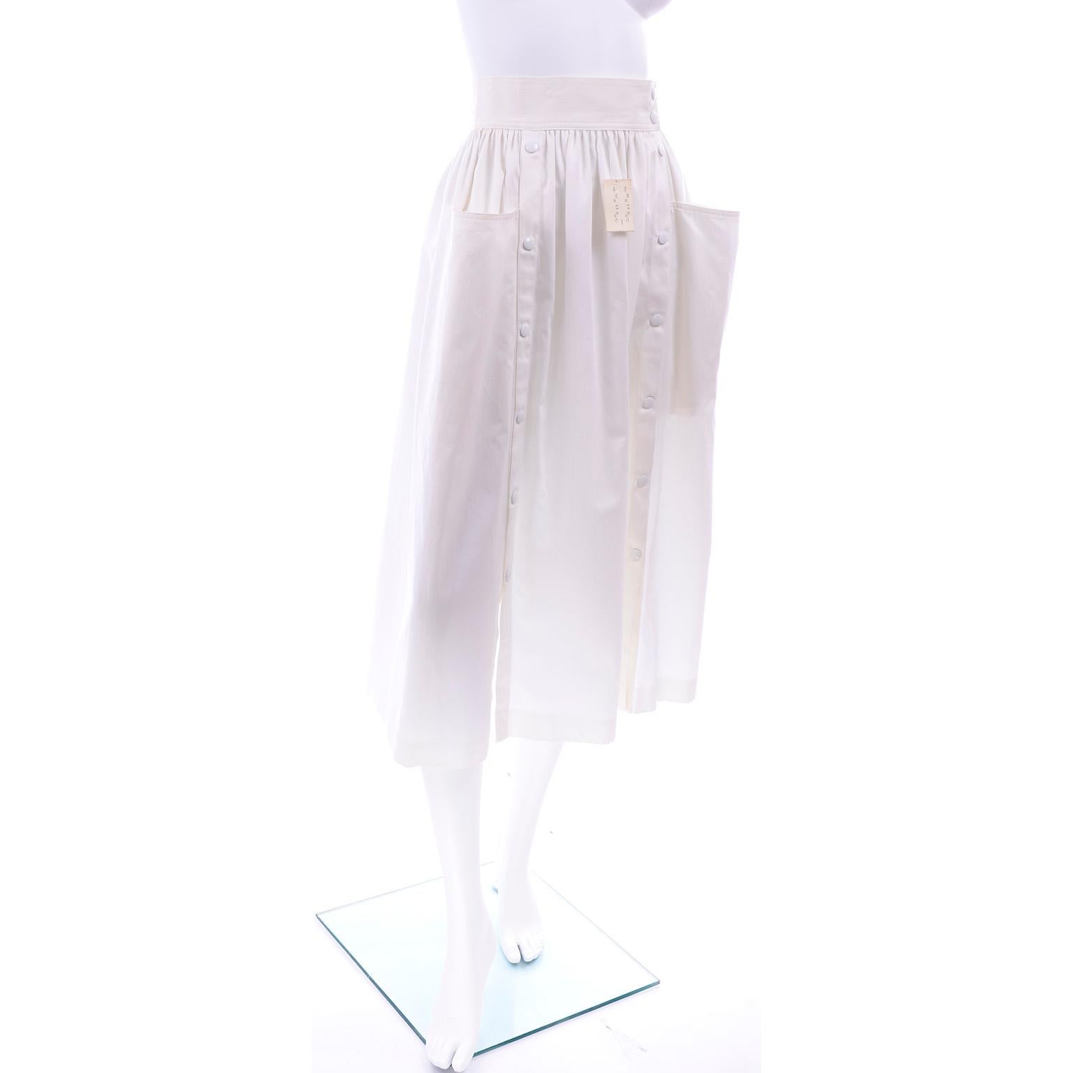 Vintage Escada Deadstock White Cotton Skirt w Front Pockets New With Tags  For Sale 3