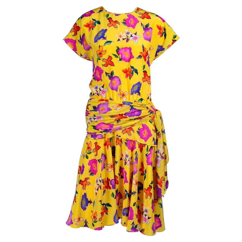 Gattinoni Yellow Silk Chiffon High Low Evening Dress w Cutout For Sale ...