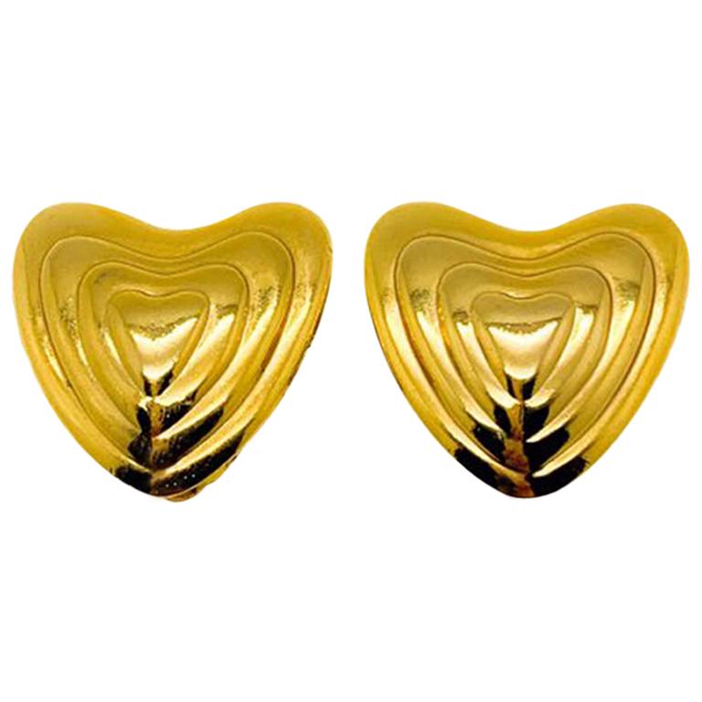 Vintage Escada Gold Concentric Heart Earrings by Co-founder Margaretha Ley 1980s
