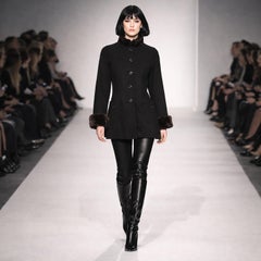 Vintage Escada Jacket Black Wool Blend Removable Sheared Beaver Fur Trim Sz 40