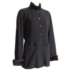 Vintage Escada Jacket Black Wool Blend Removable Sheared Beaver Fur Trim Sz 40